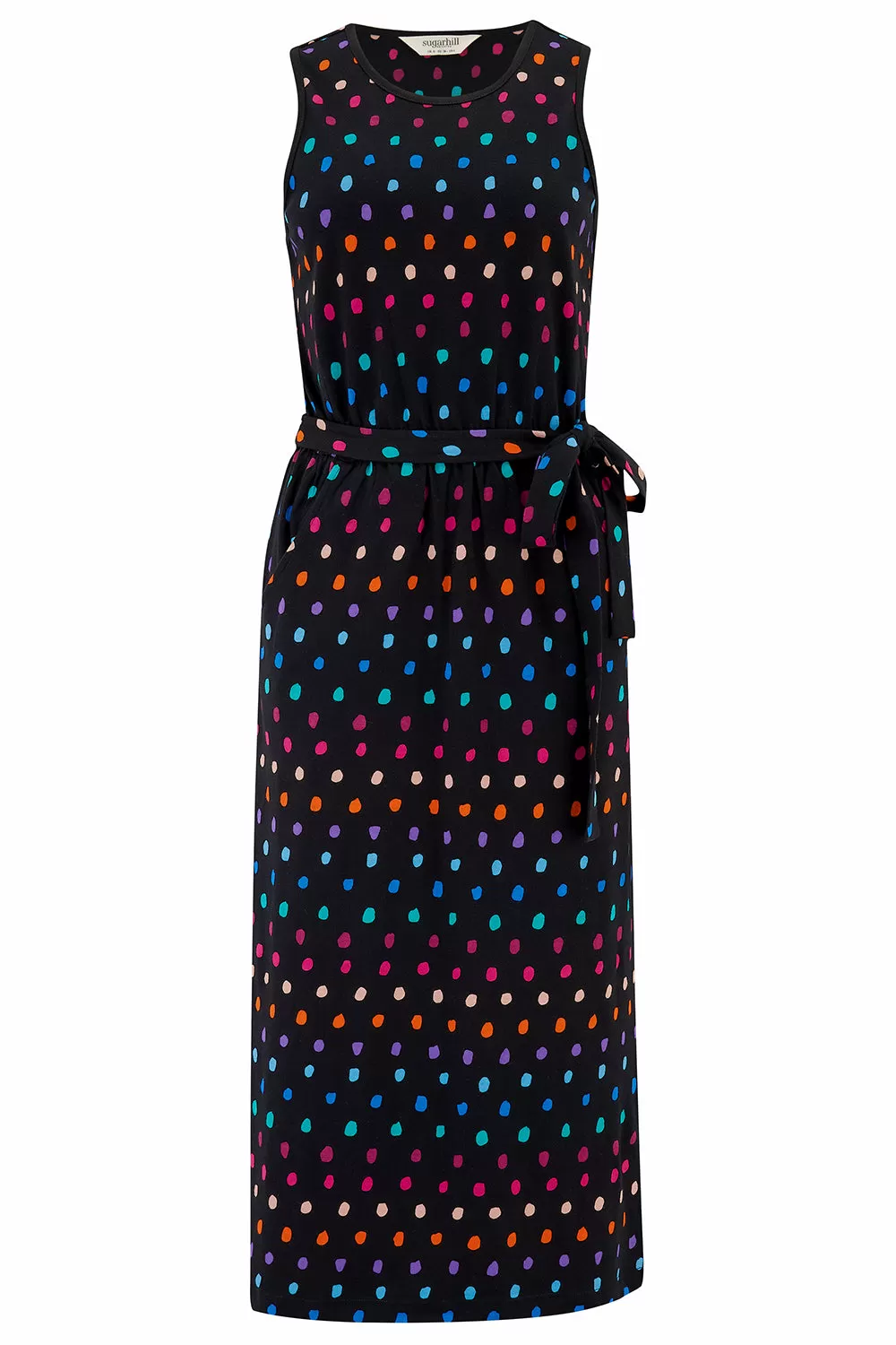 Rory Jersey Midi Dress - Black, Rainbow Painterly Spot