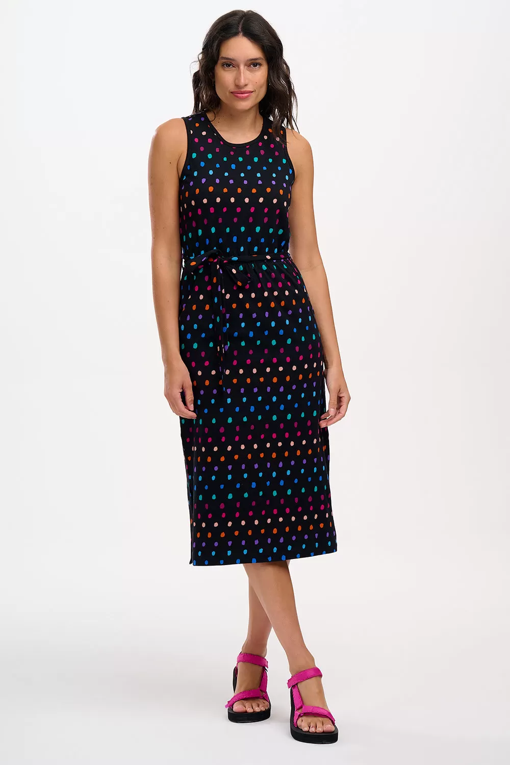 Rory Jersey Midi Dress - Black, Rainbow Painterly Spot