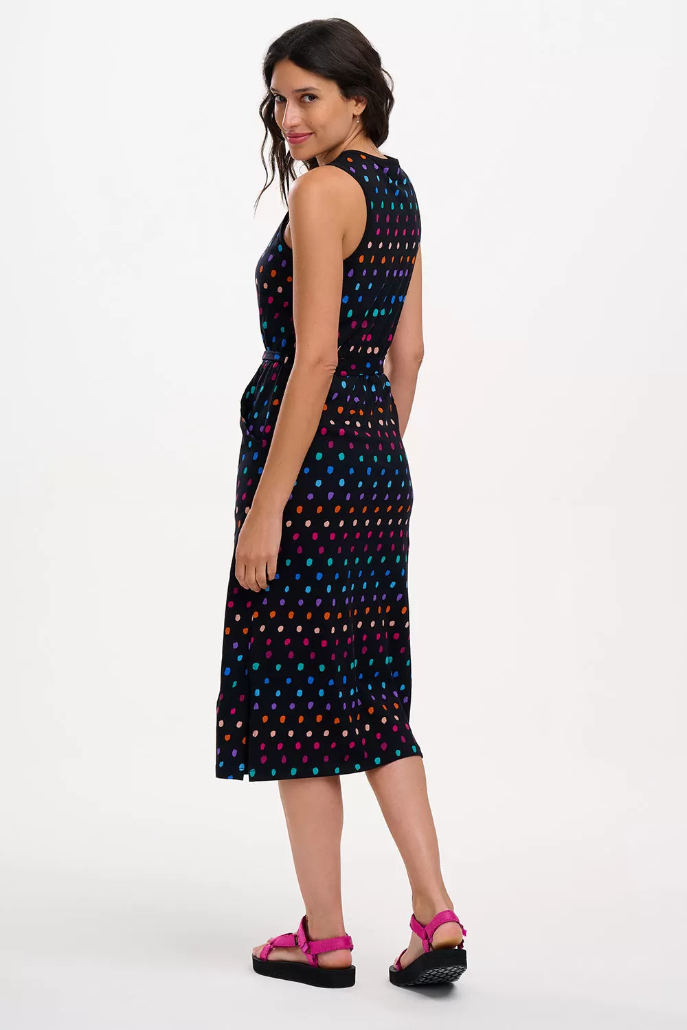 Rory Jersey Midi Dress - Black, Rainbow Painterly Spot