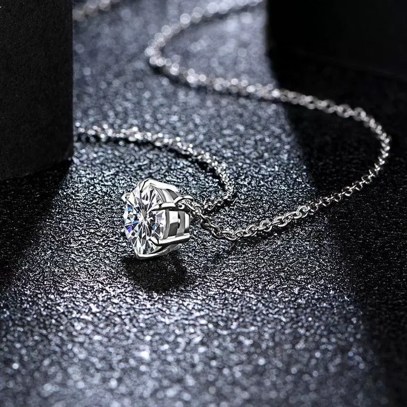 RSP-102 O-chain Original Moissanite Solitaire Pendant Necklace in Pure Silver