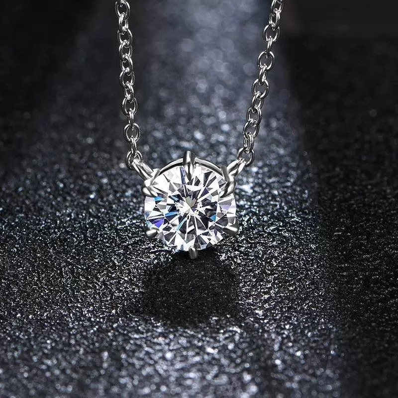 RSP-102 O-chain Original Moissanite Solitaire Pendant Necklace in Pure Silver