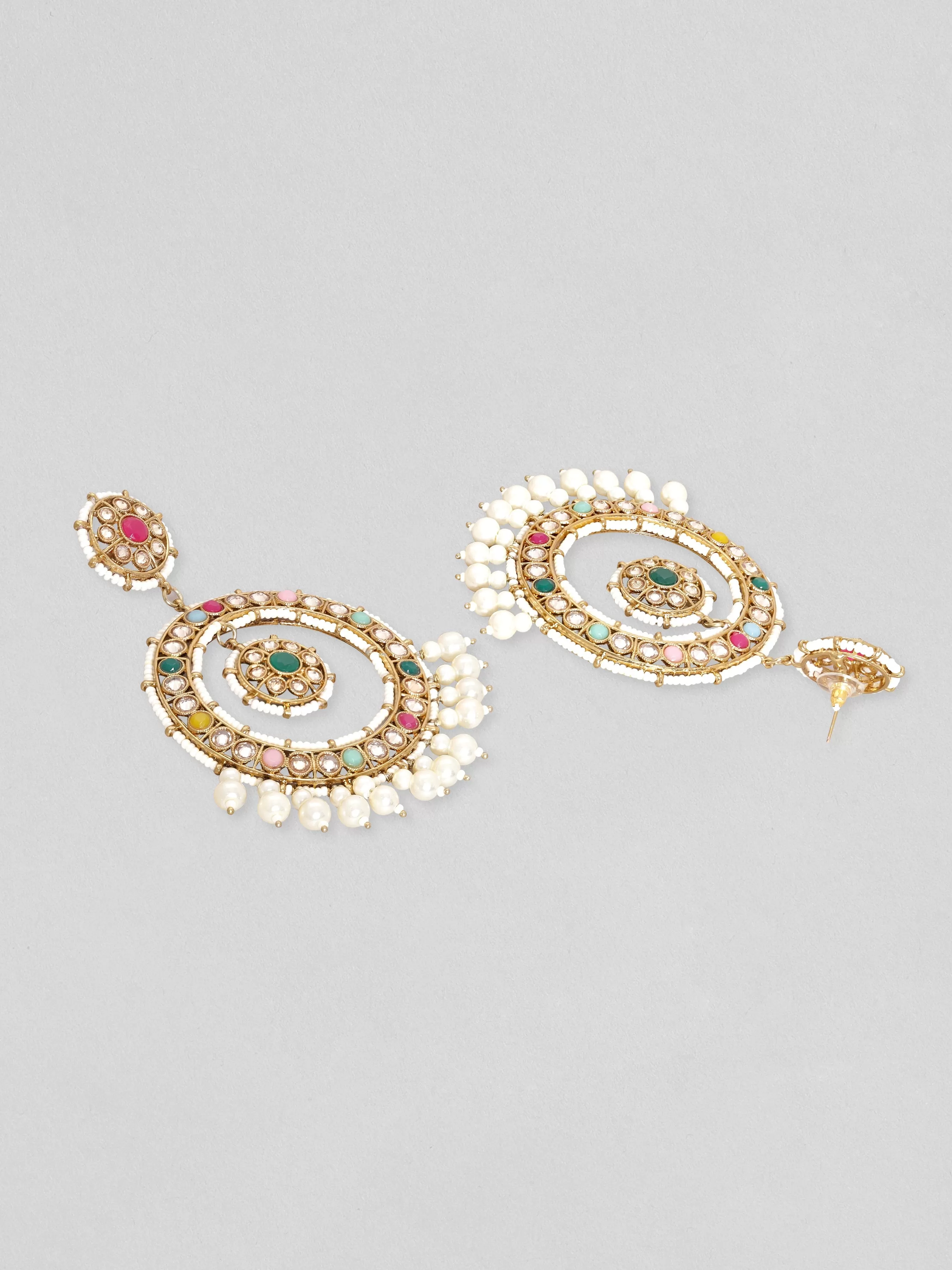 Rubans 24K Gold Plated Multicolour AD Studded Chandballi Earrings