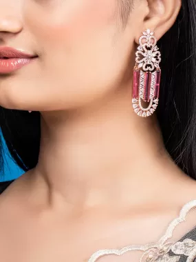 Rubans Gold Plated Pink & Zirconia Stone Studded Drop Earrings.