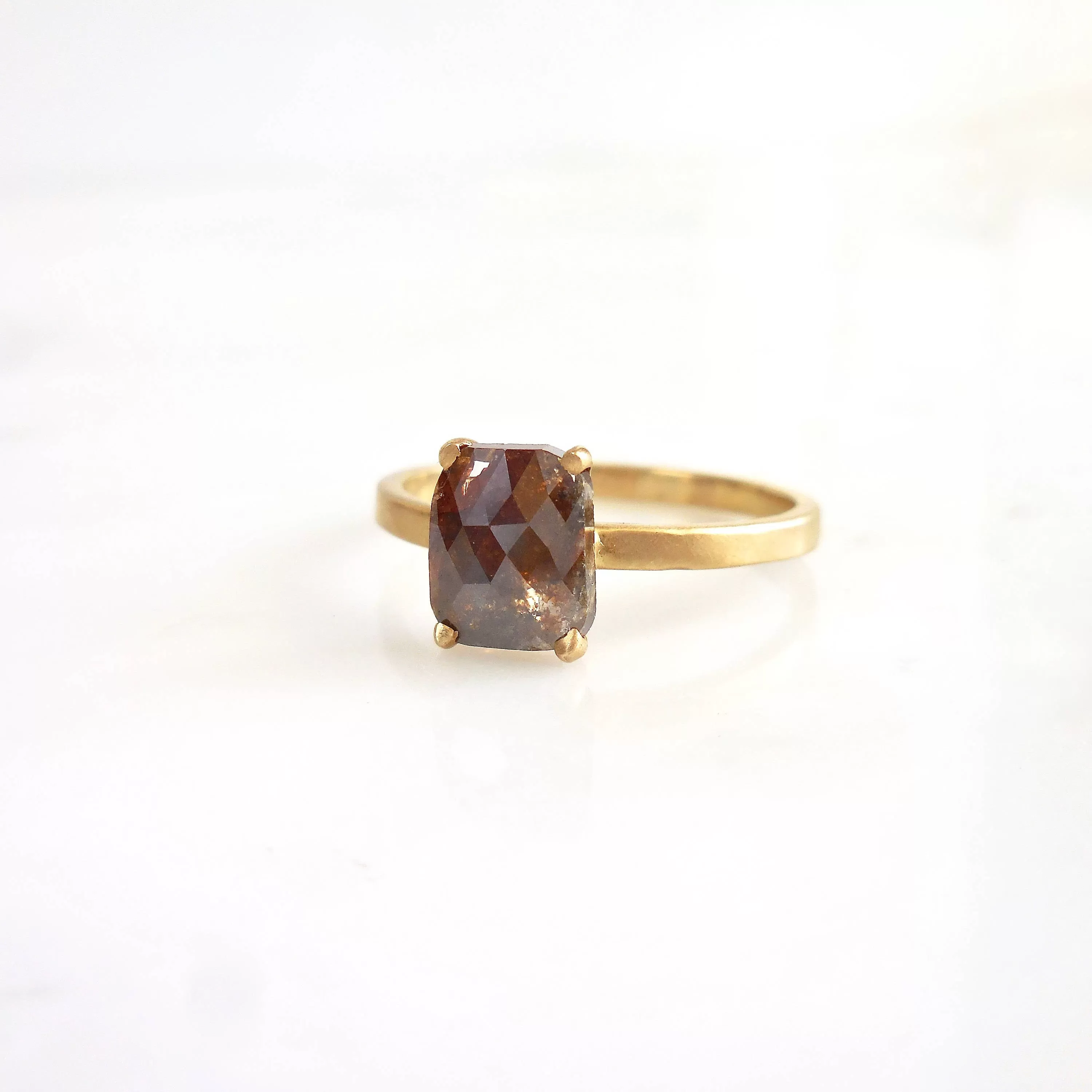 Rustic Brown Diamond Ring - Brown Rose Cut Diamond Ring - Women's Rustic Engagement Ring