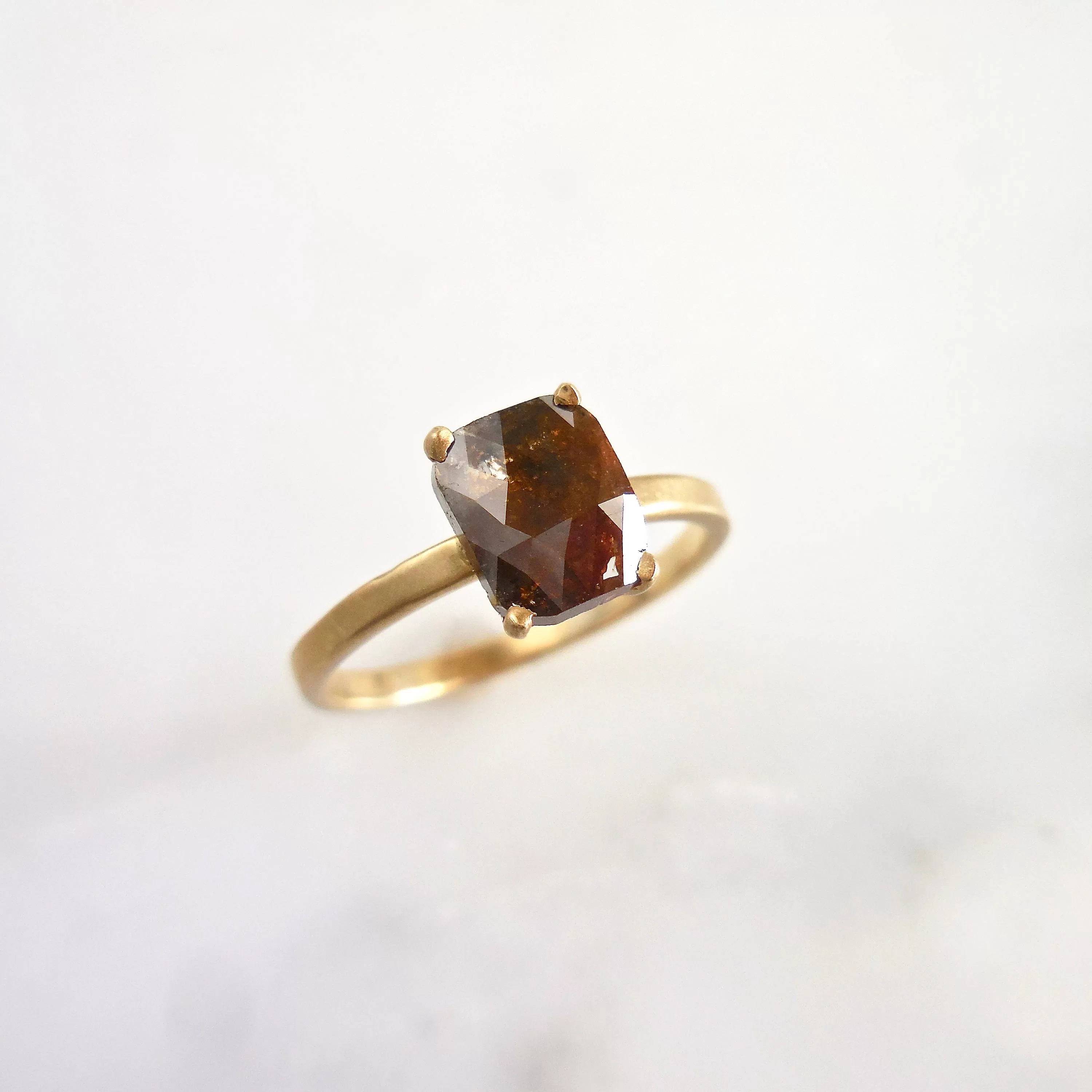 Rustic Brown Diamond Ring - Brown Rose Cut Diamond Ring - Women's Rustic Engagement Ring