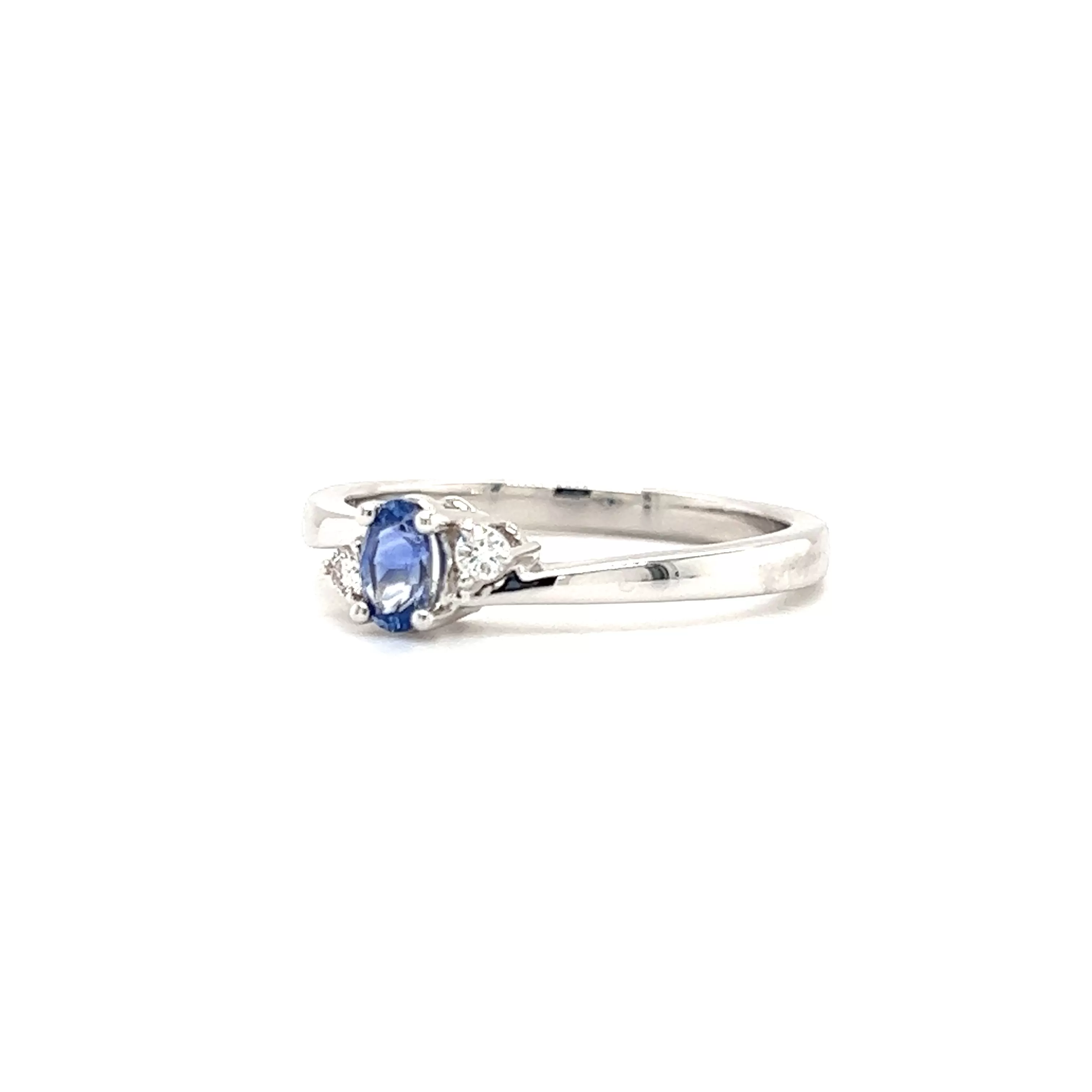 Sapphire Bypass Ring with Two Side Diamonds in 14K Yellow Gold