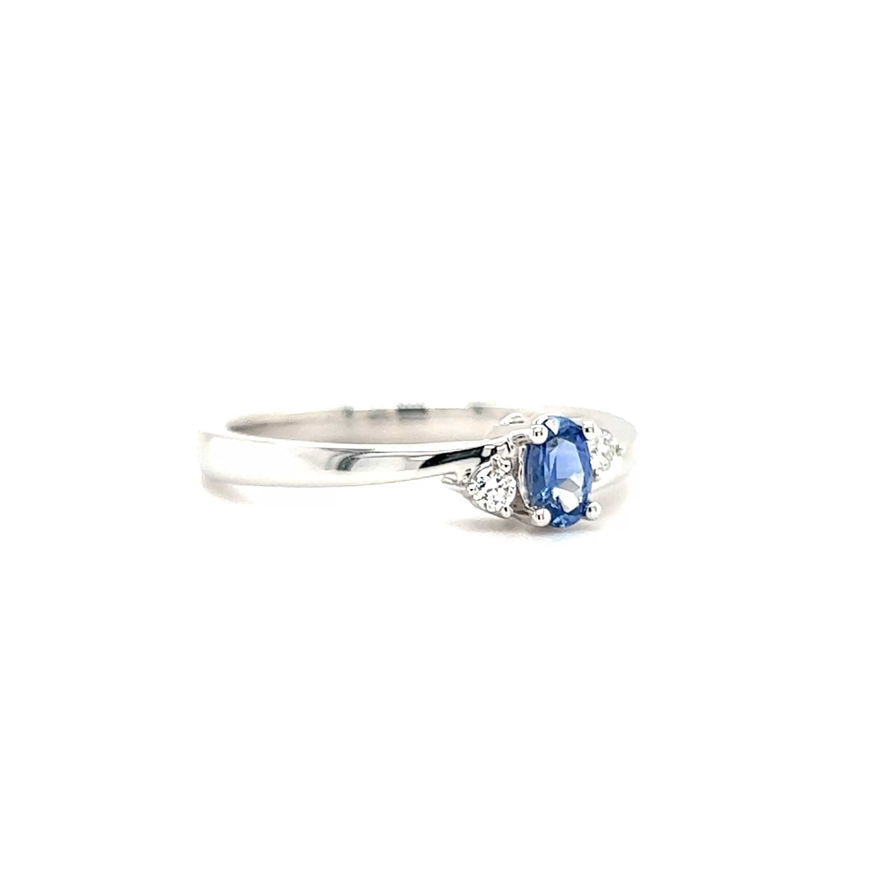 Sapphire Bypass Ring with Two Side Diamonds in 14K Yellow Gold