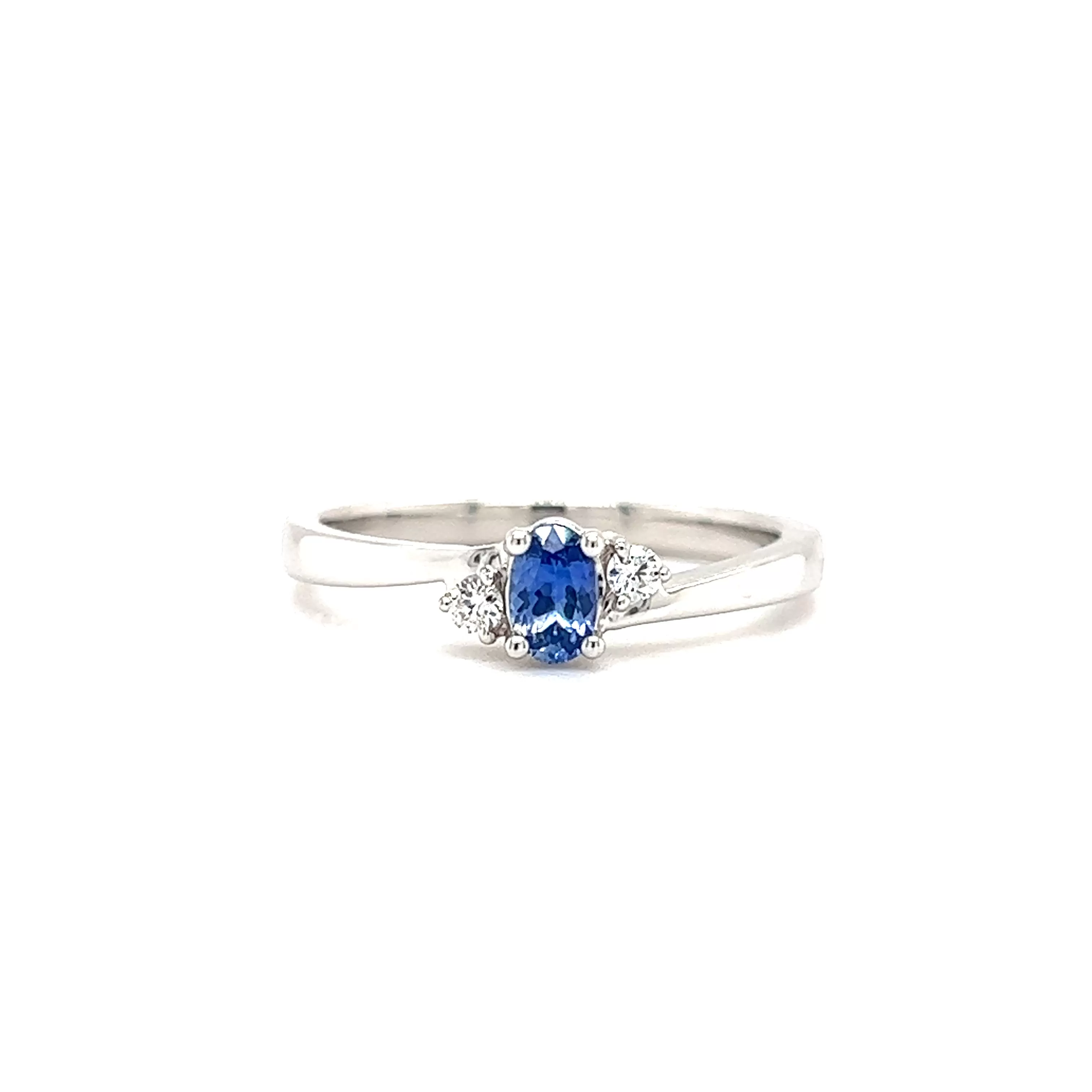 Sapphire Bypass Ring with Two Side Diamonds in 14K Yellow Gold