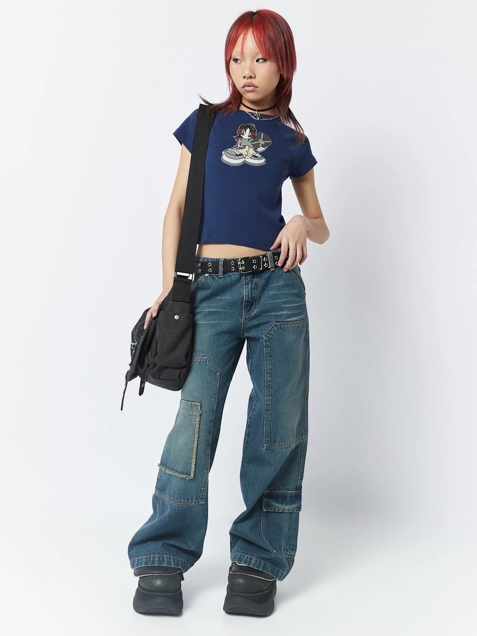 Skater Girl Graphic Blue Baby Tee