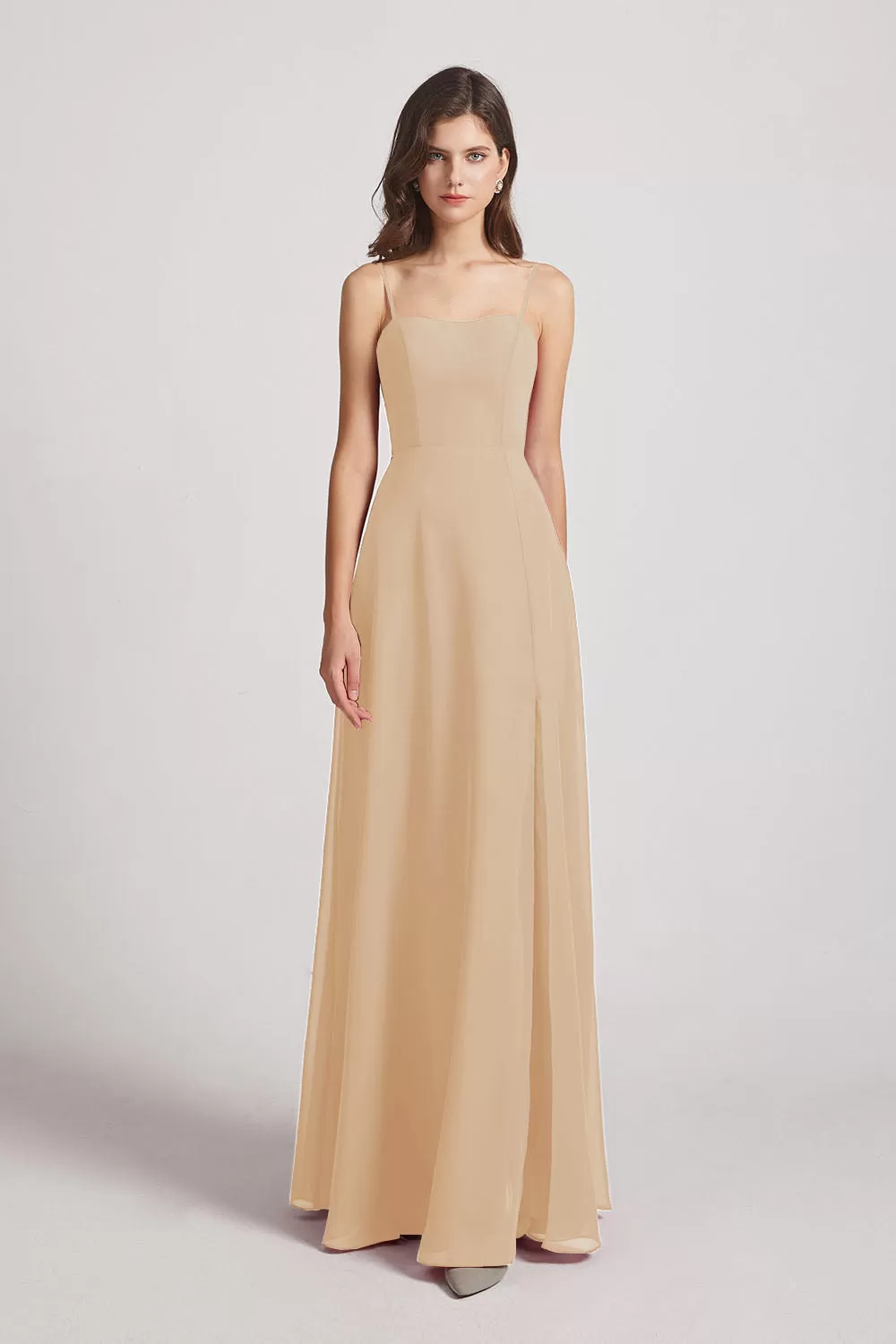 Spaghetti Straps Long Chiffon Bridesmaid Dresses with Side Slit (AF0112)