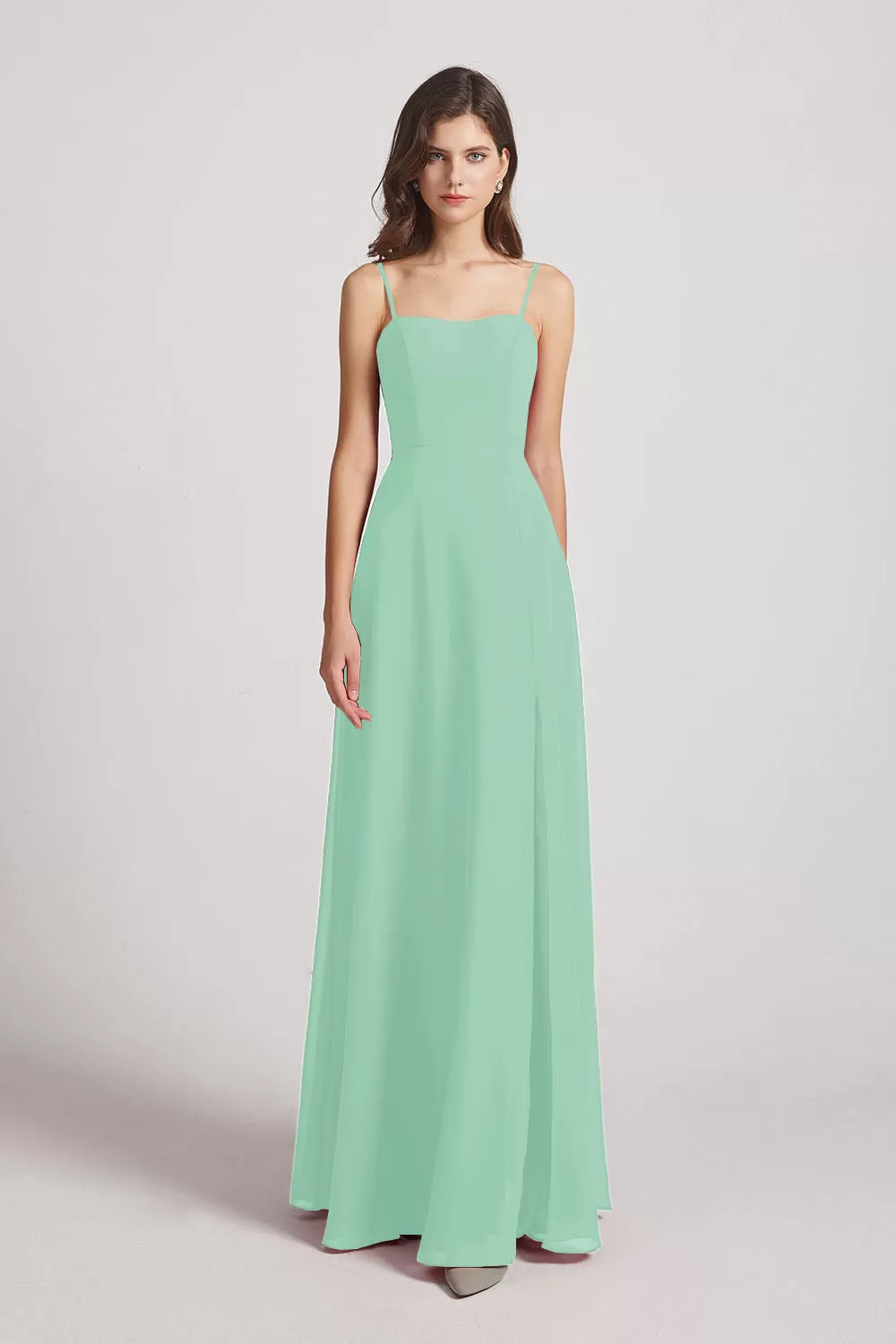 Spaghetti Straps Long Chiffon Bridesmaid Dresses with Side Slit (AF0112)