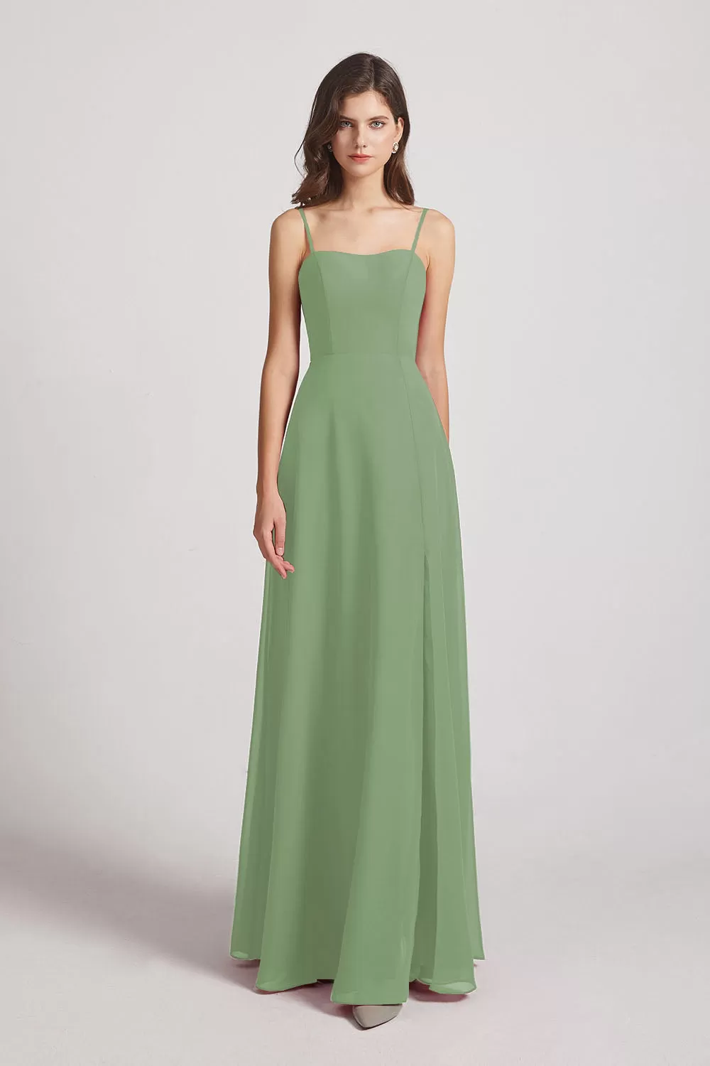 Spaghetti Straps Long Chiffon Bridesmaid Dresses with Side Slit (AF0112)