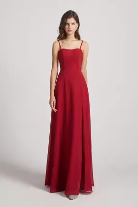 Spaghetti Straps Long Chiffon Bridesmaid Dresses with Side Slit (AF0112)