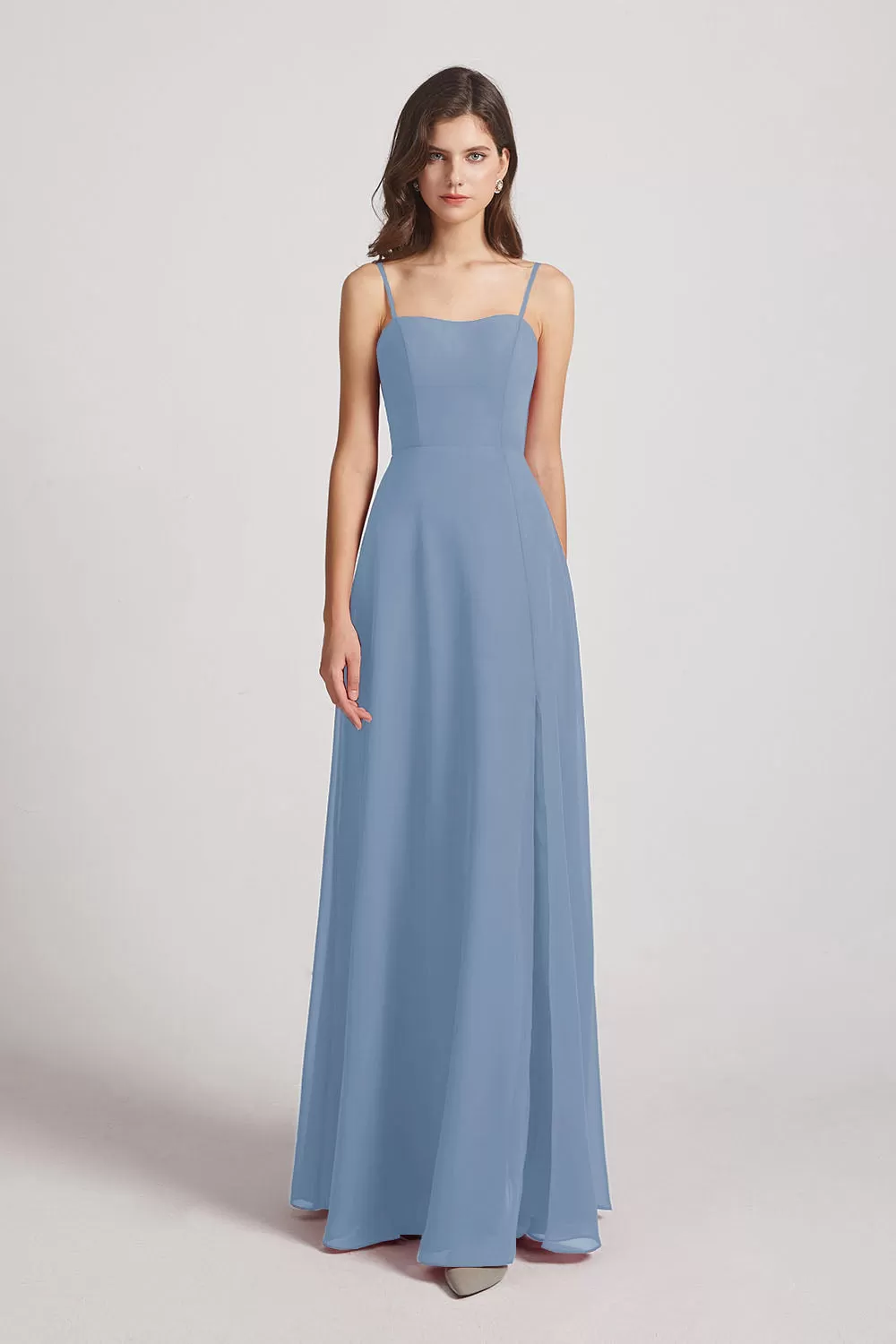 Spaghetti Straps Long Chiffon Bridesmaid Dresses with Side Slit (AF0112)