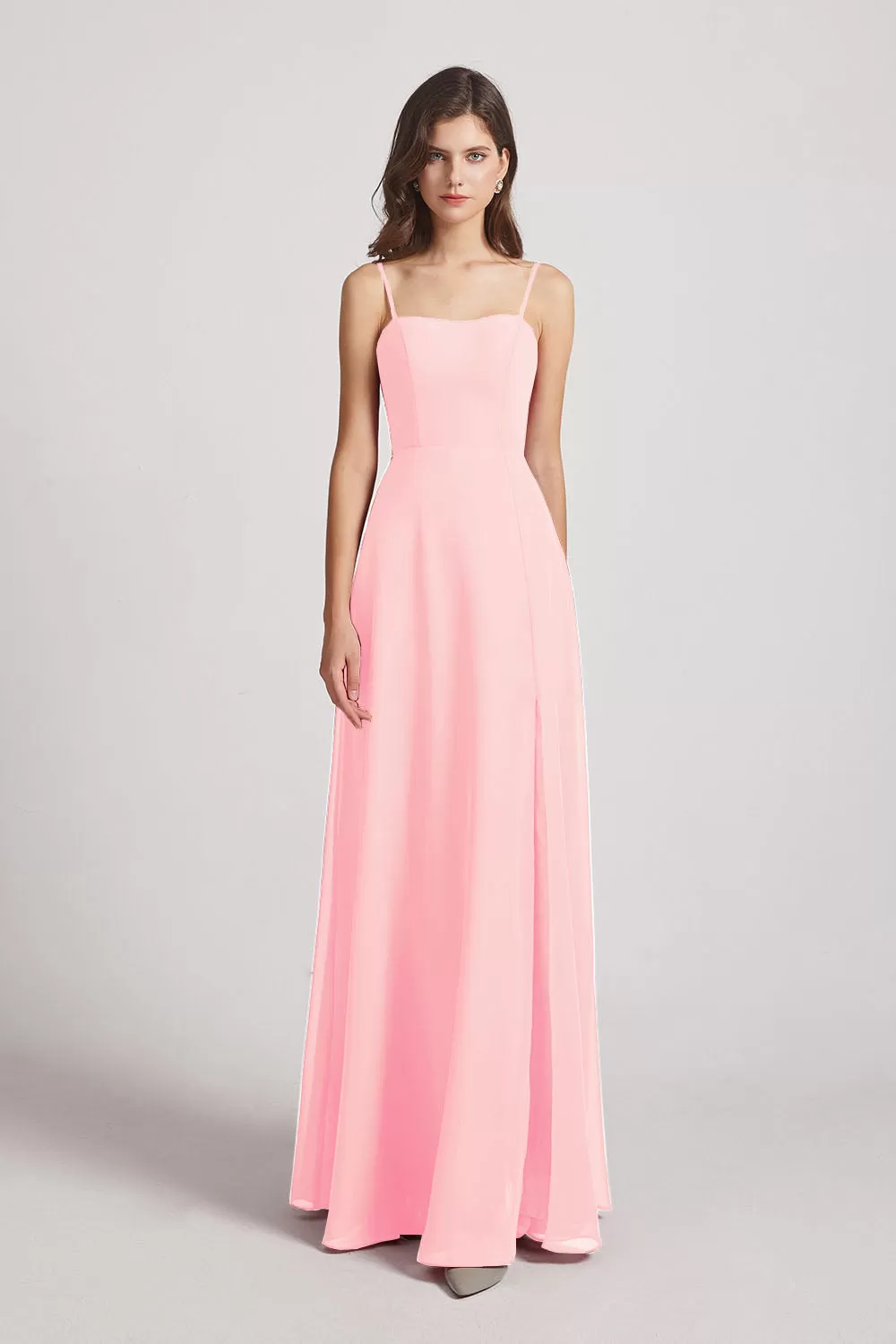 Spaghetti Straps Long Chiffon Bridesmaid Dresses with Side Slit (AF0112)