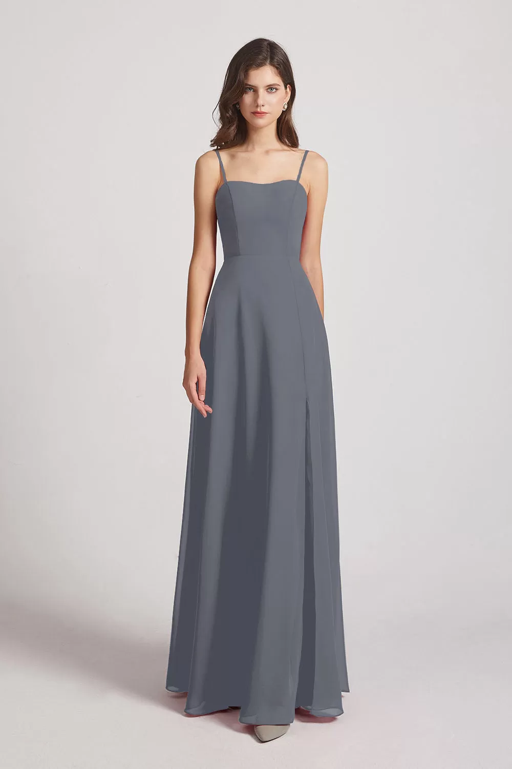 Spaghetti Straps Long Chiffon Bridesmaid Dresses with Side Slit (AF0112)