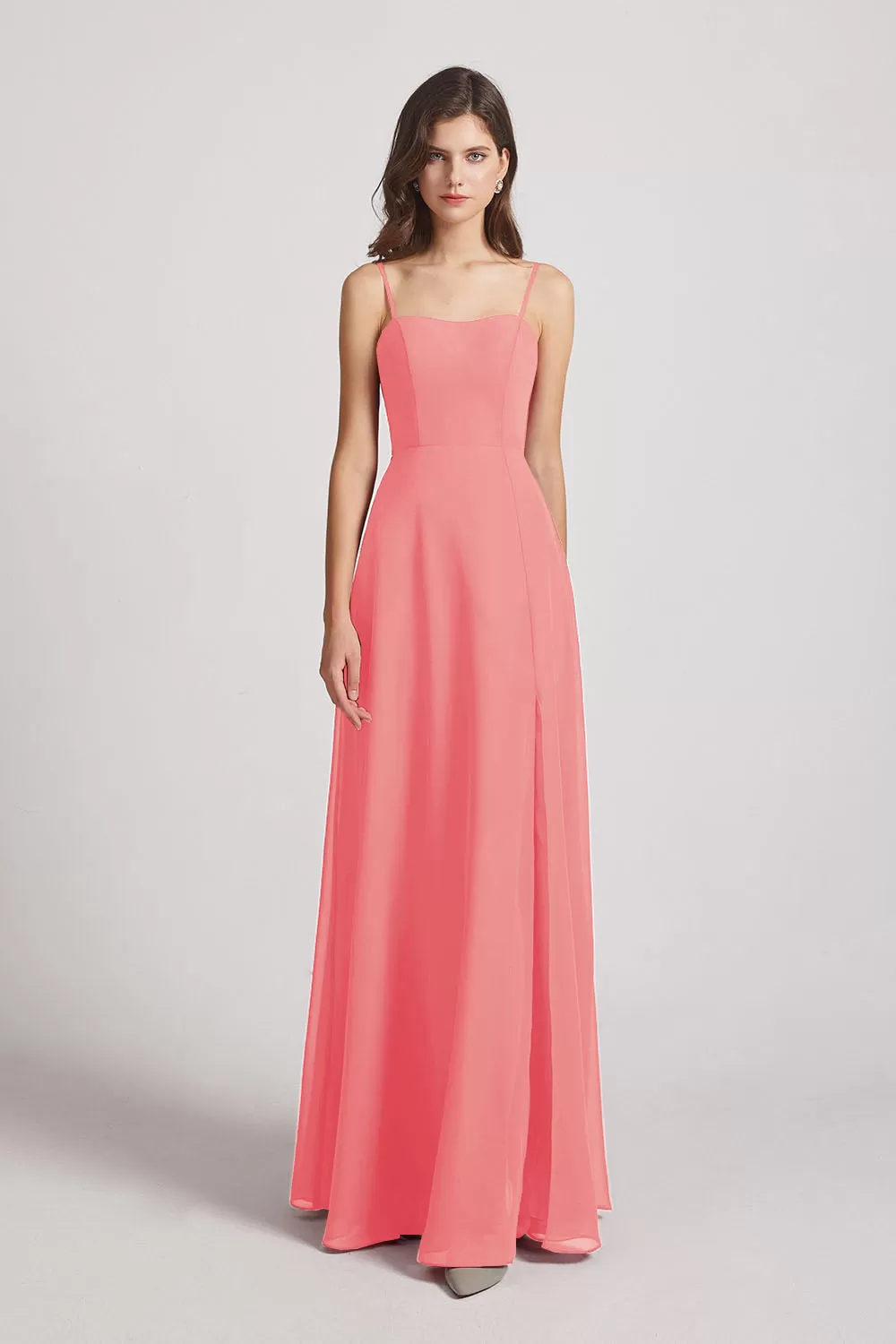 Spaghetti Straps Long Chiffon Bridesmaid Dresses with Side Slit (AF0112)