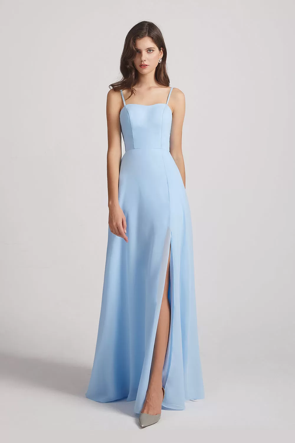 Spaghetti Straps Long Chiffon Bridesmaid Dresses with Side Slit (AF0112)