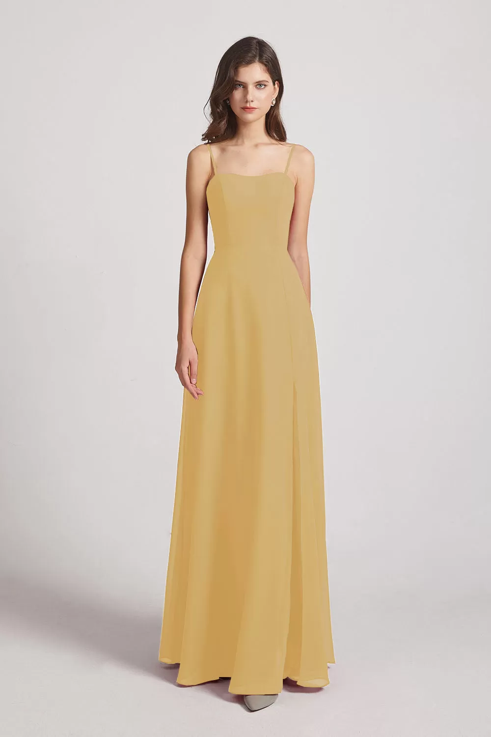 Spaghetti Straps Long Chiffon Bridesmaid Dresses with Side Slit (AF0112)