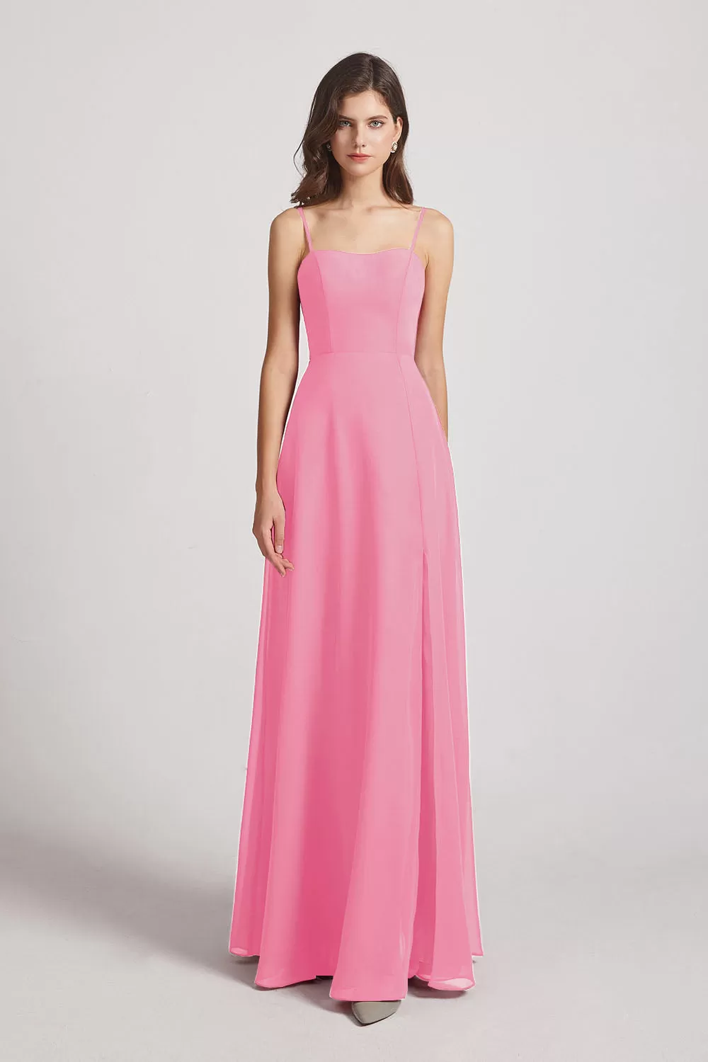 Spaghetti Straps Long Chiffon Bridesmaid Dresses with Side Slit (AF0112)