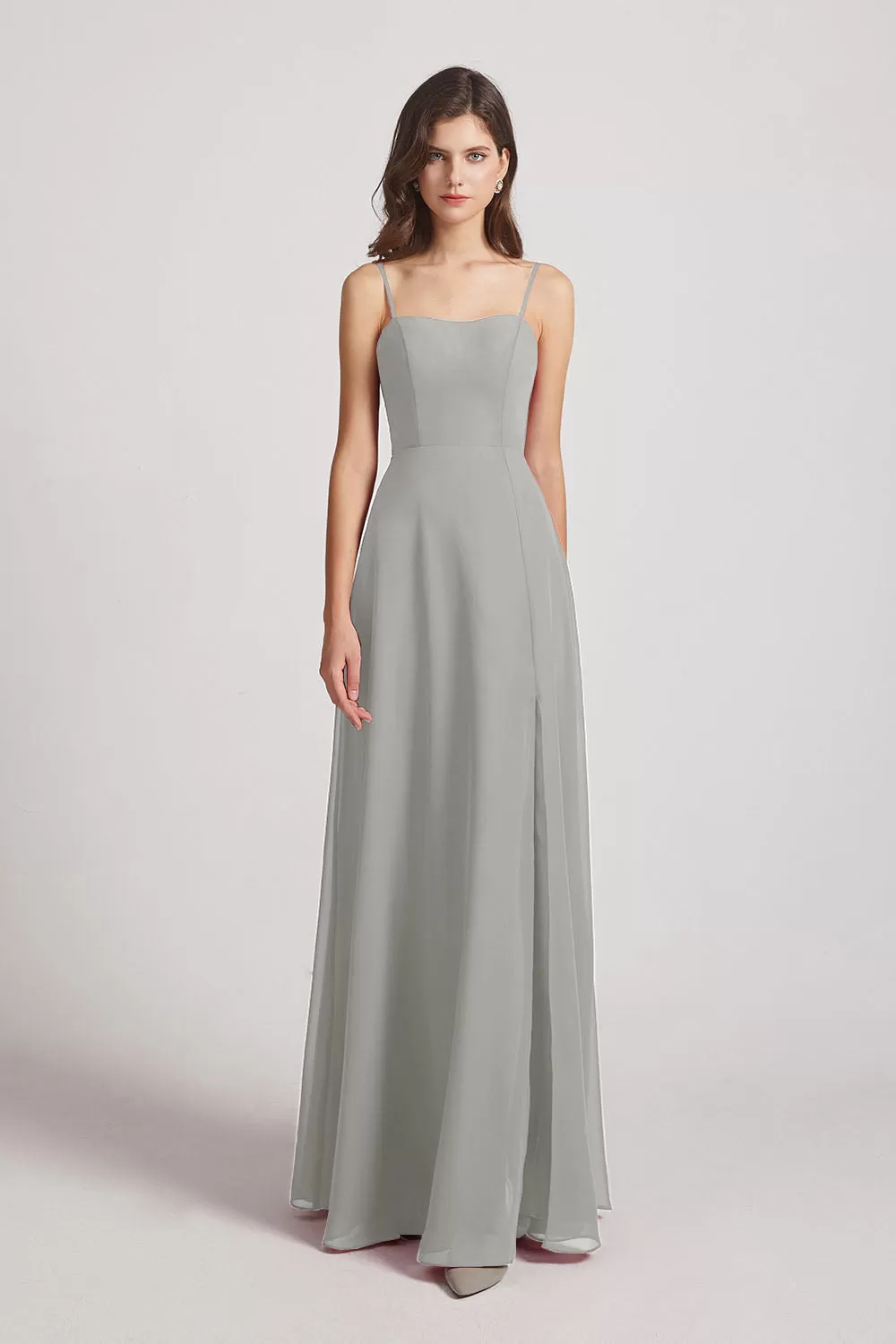 Spaghetti Straps Long Chiffon Bridesmaid Dresses with Side Slit (AF0112)