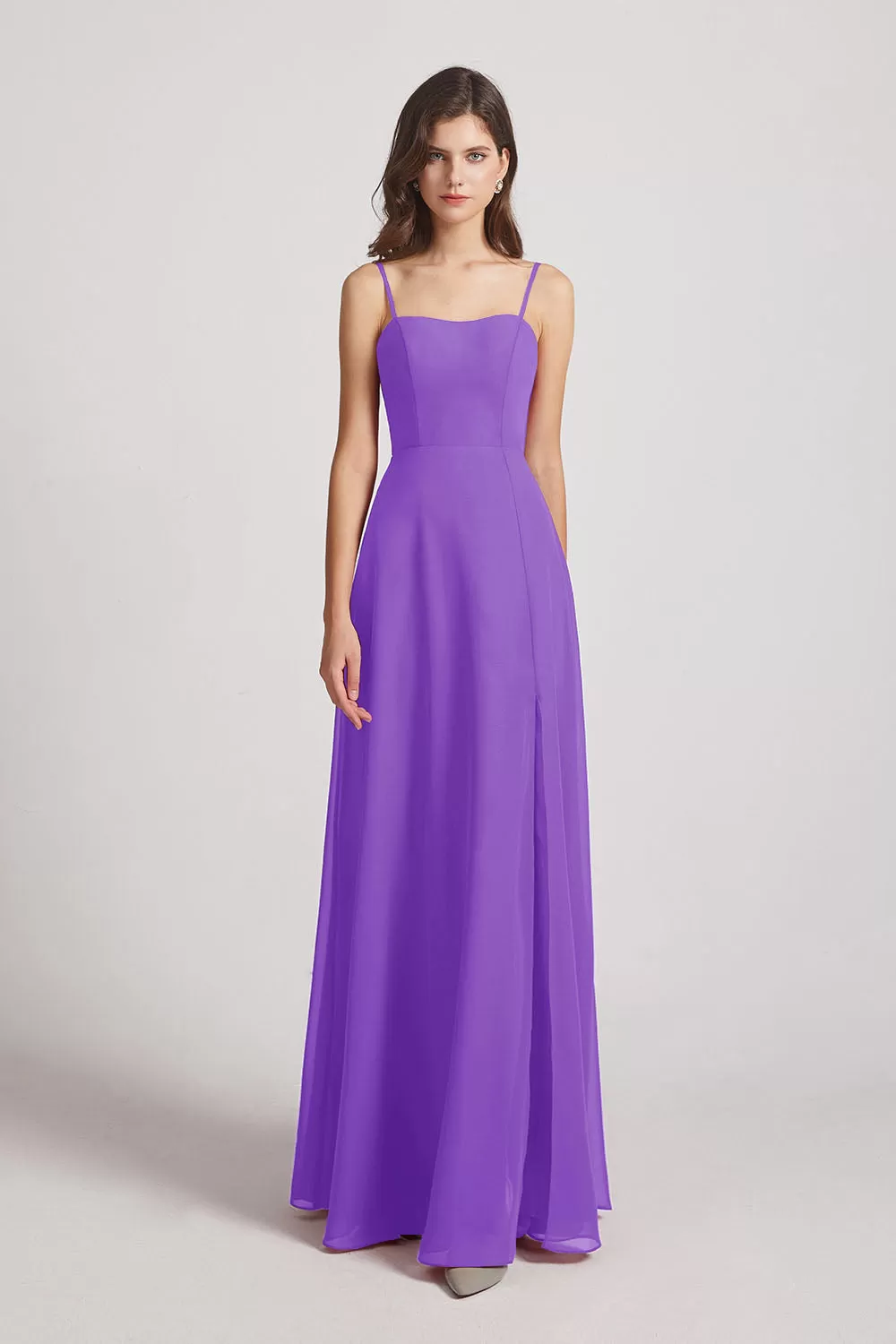 Spaghetti Straps Long Chiffon Bridesmaid Dresses with Side Slit (AF0112)