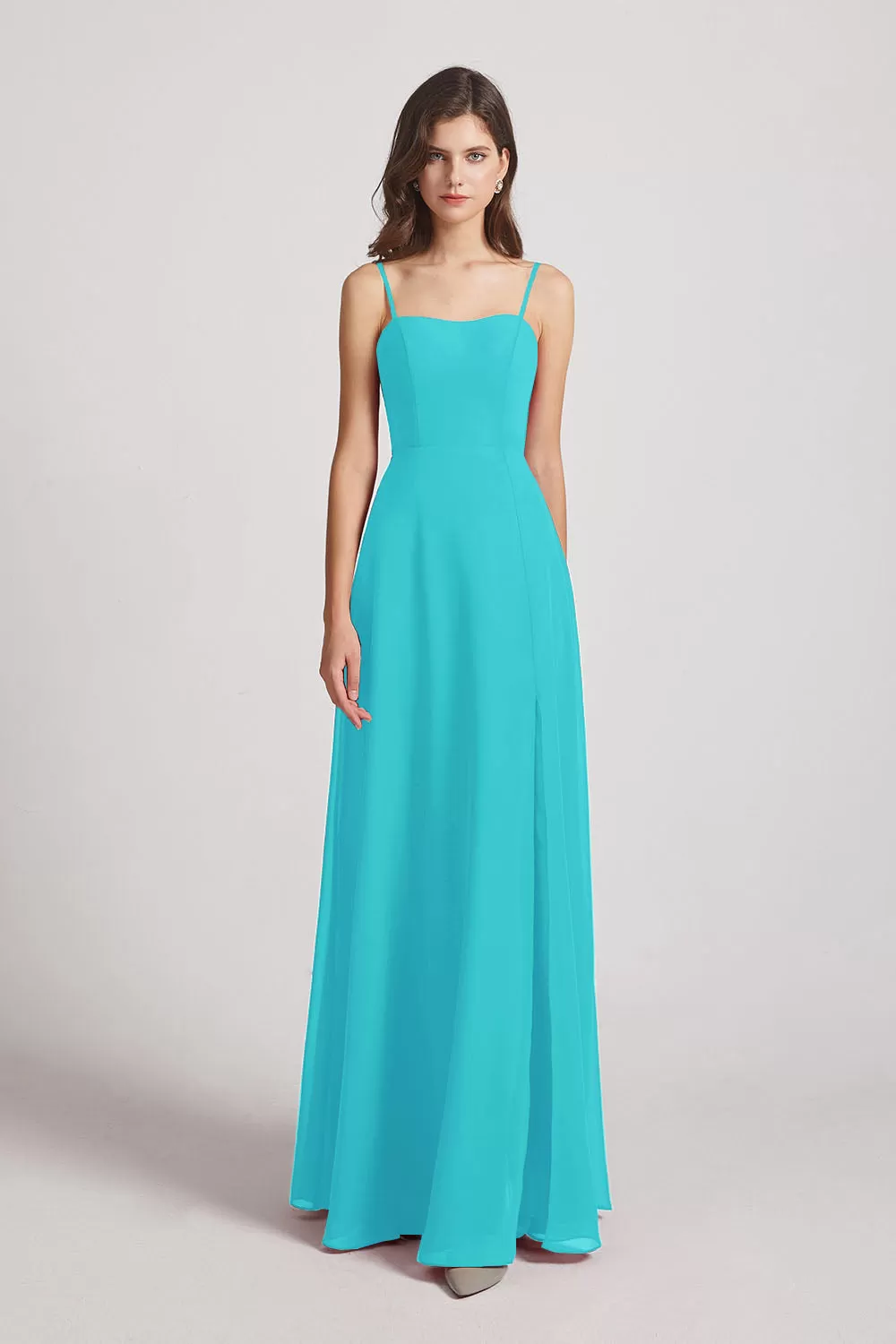 Spaghetti Straps Long Chiffon Bridesmaid Dresses with Side Slit (AF0112)