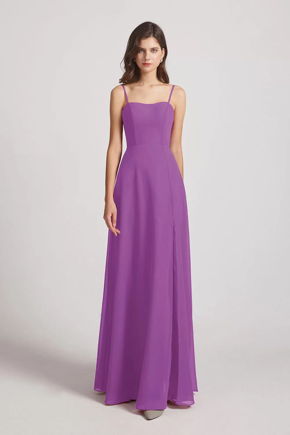 Spaghetti Straps Long Chiffon Bridesmaid Dresses with Side Slit (AF0112)