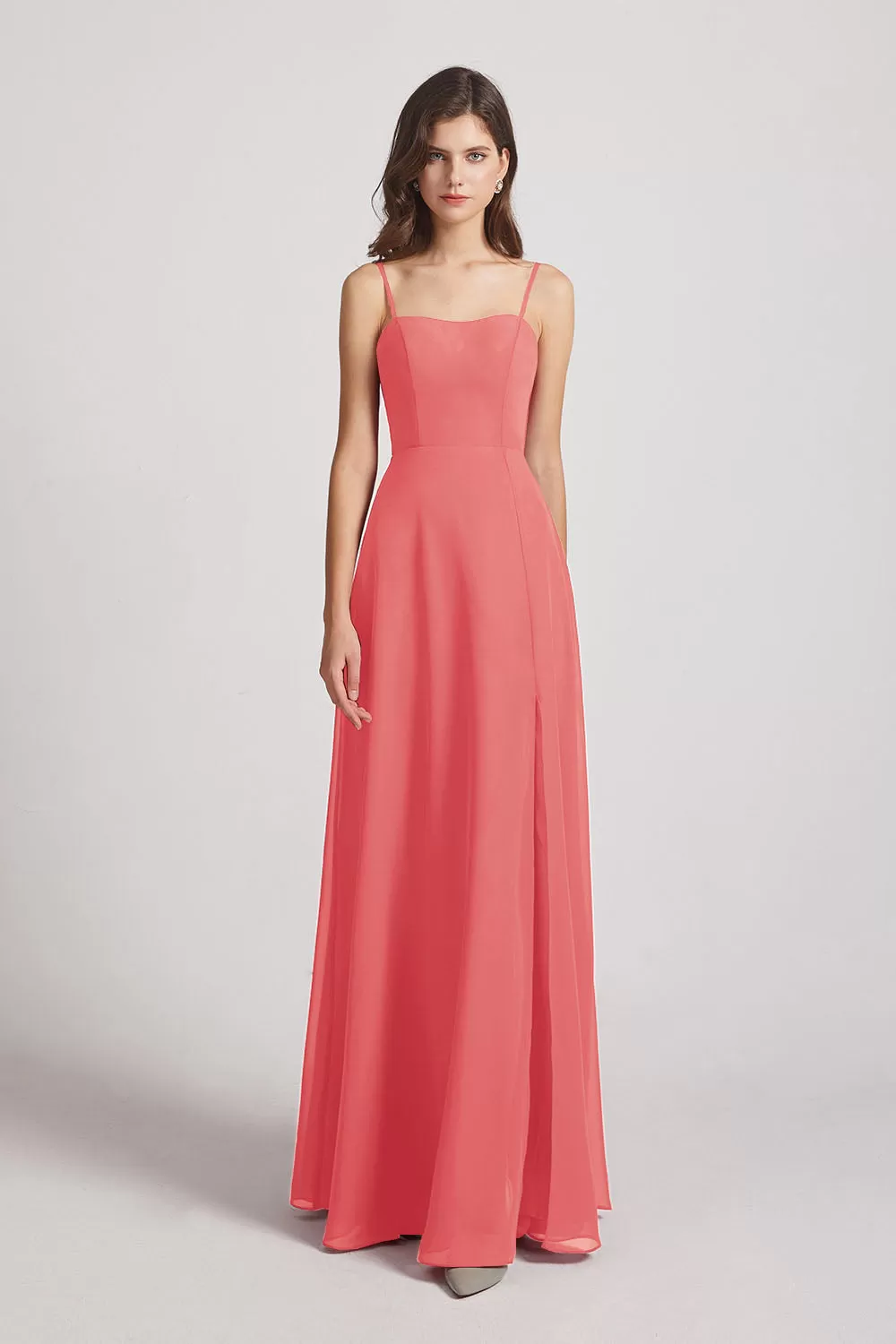 Spaghetti Straps Long Chiffon Bridesmaid Dresses with Side Slit (AF0112)