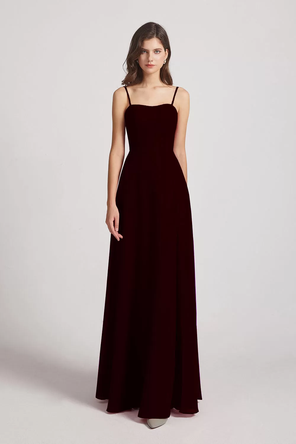 Spaghetti Straps Long Chiffon Bridesmaid Dresses with Side Slit (AF0112)