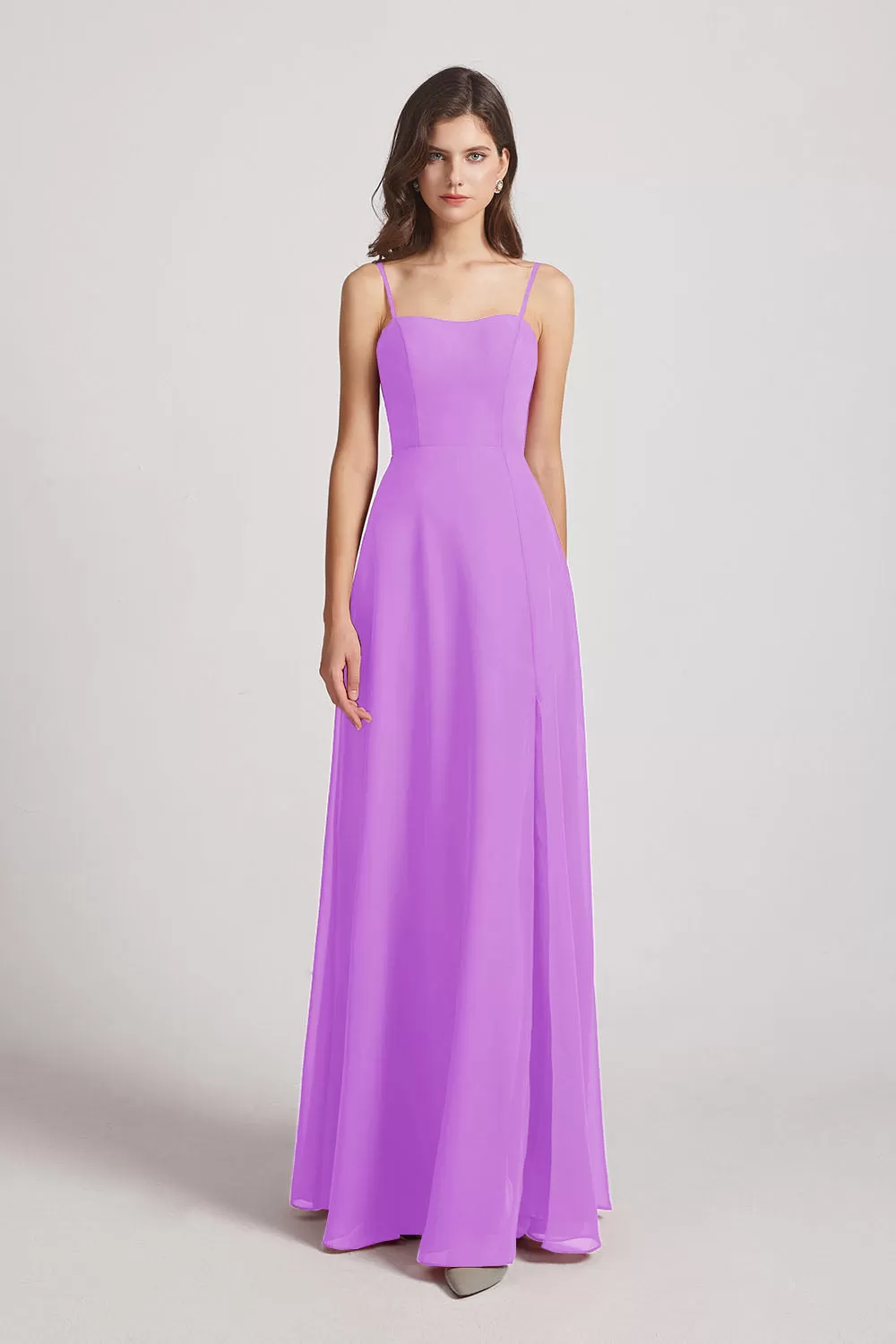 Spaghetti Straps Long Chiffon Bridesmaid Dresses with Side Slit (AF0112)