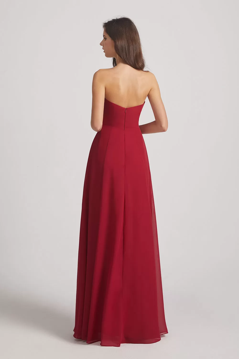 Strapless Chiffon Ruched Slit Long Bridesmaid Dresses (AF0050)