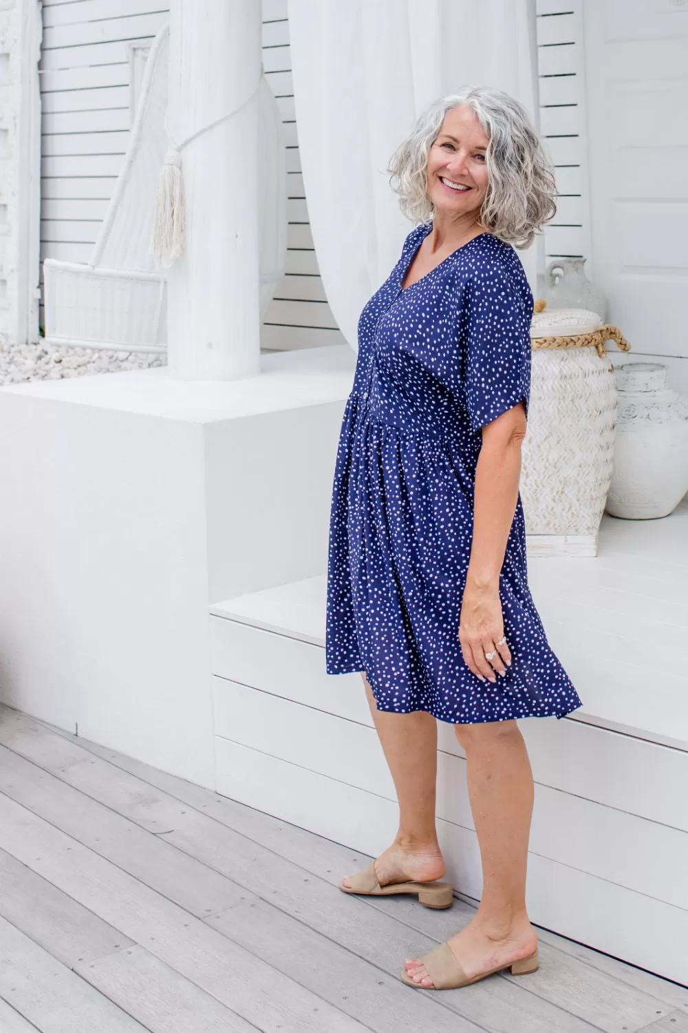 Summer Dress - Blue Messy Polka