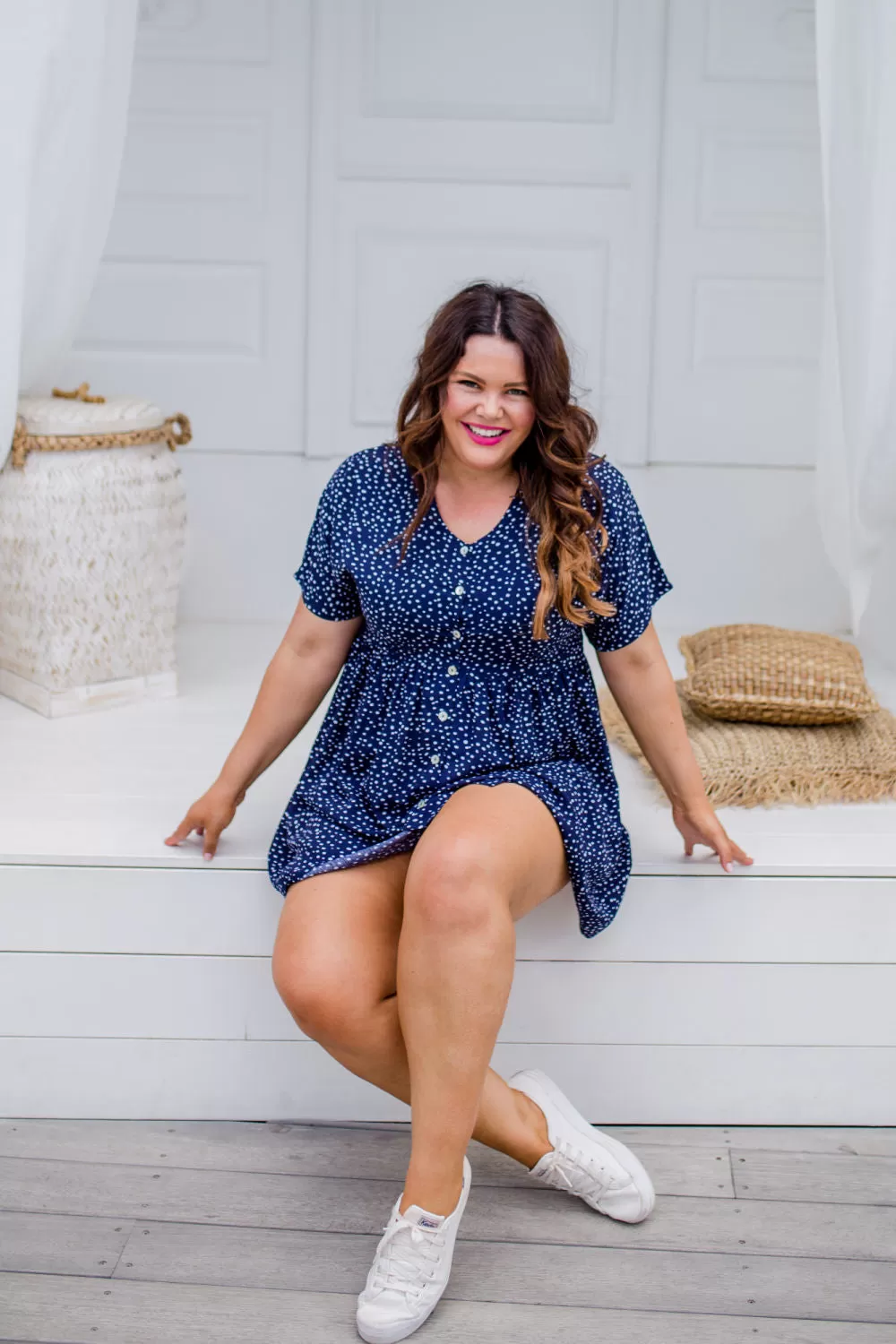 Summer Dress - Blue Messy Polka