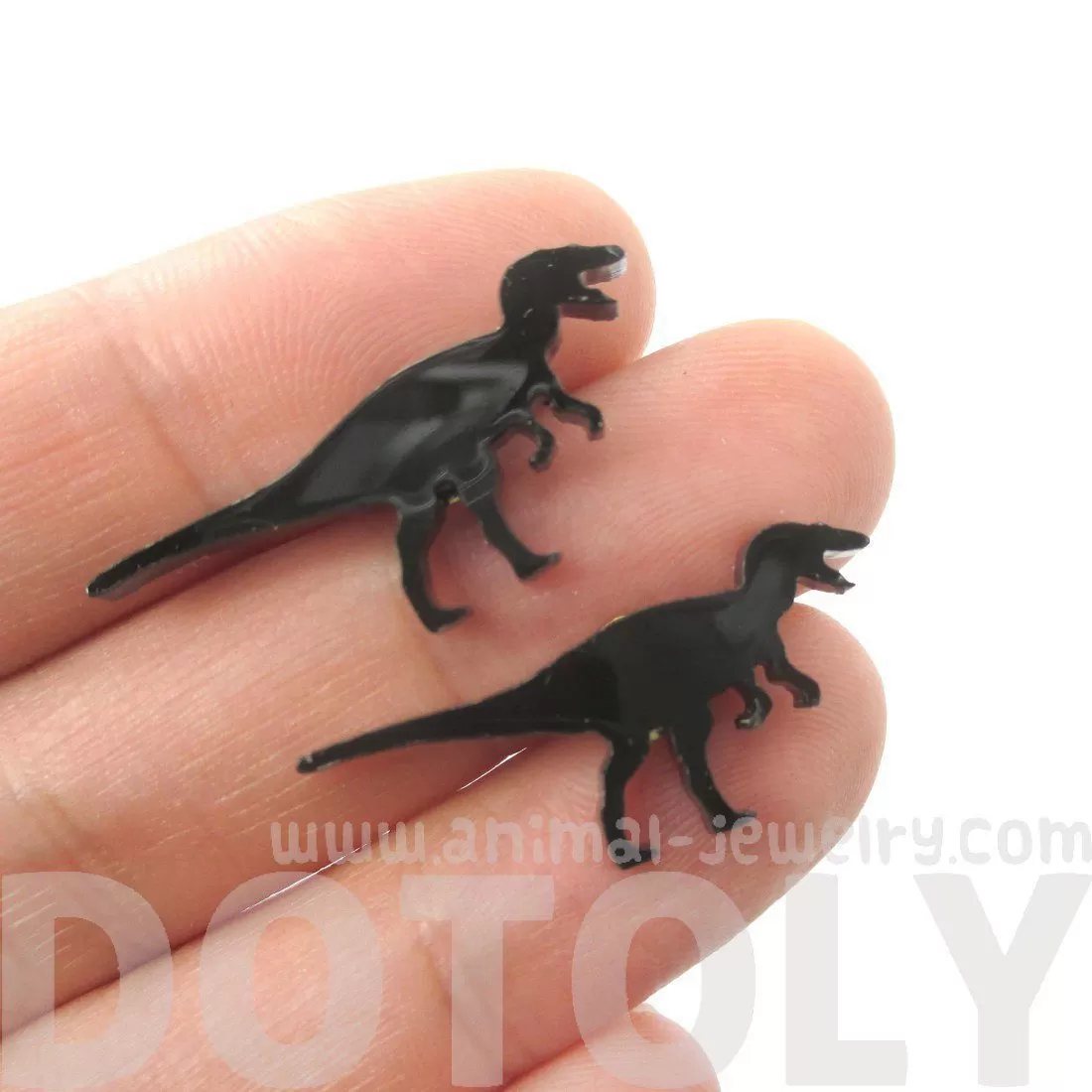 T-Rex Silhouette Dinosaur Shaped Laser Cut Stud Earrings in Black