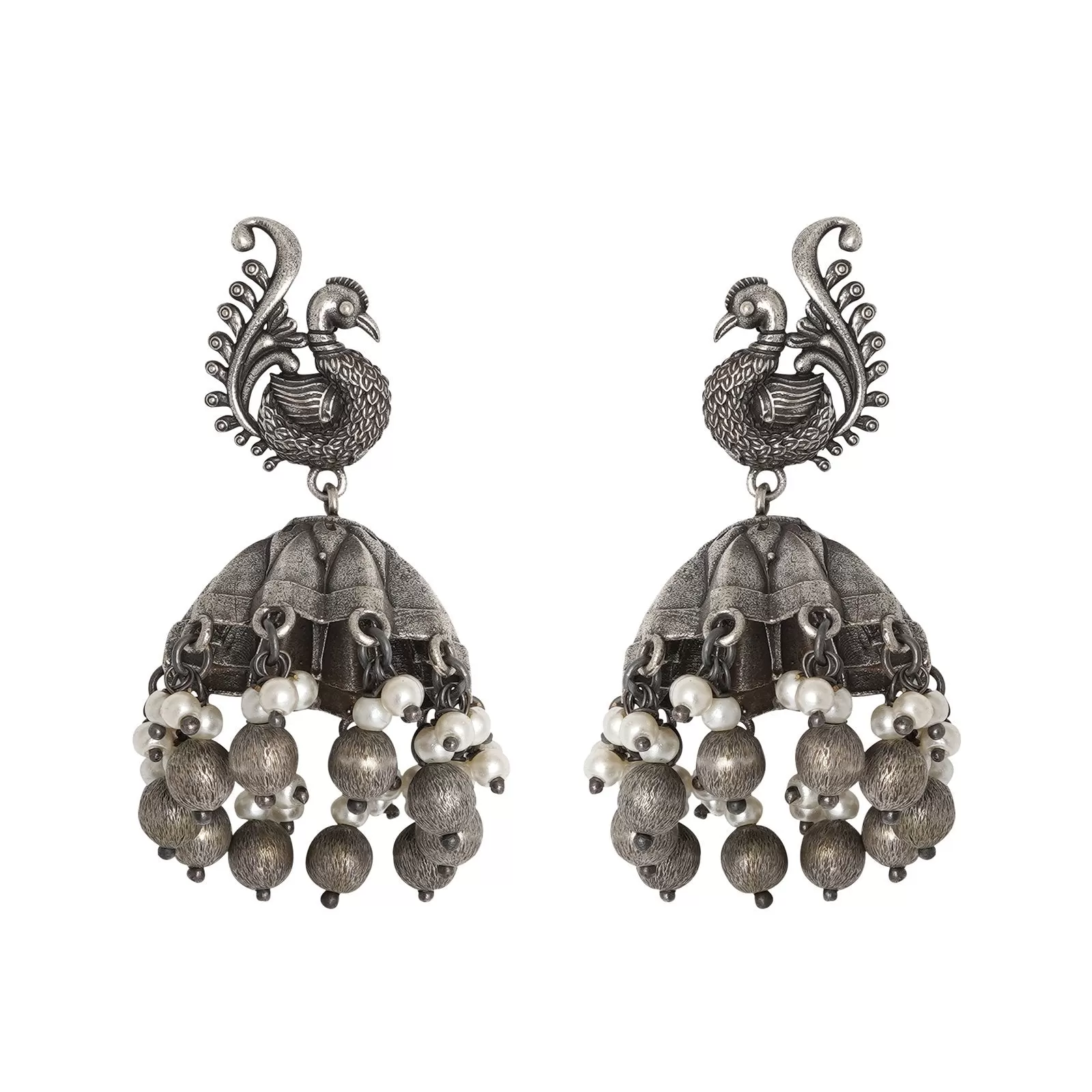 Teejh Hasini Peacock Silver Oxidised Earrings