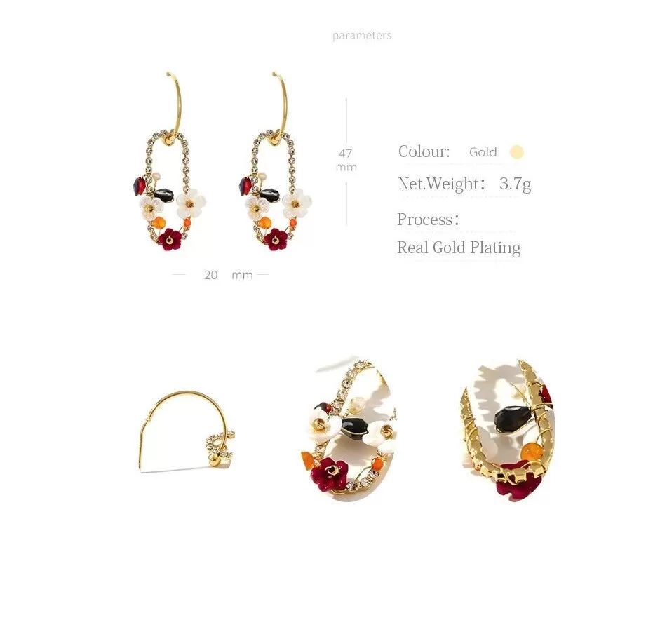 Trendy Luxury Zirconia Dangle Natural Pearls Shell Flower Statement Earring