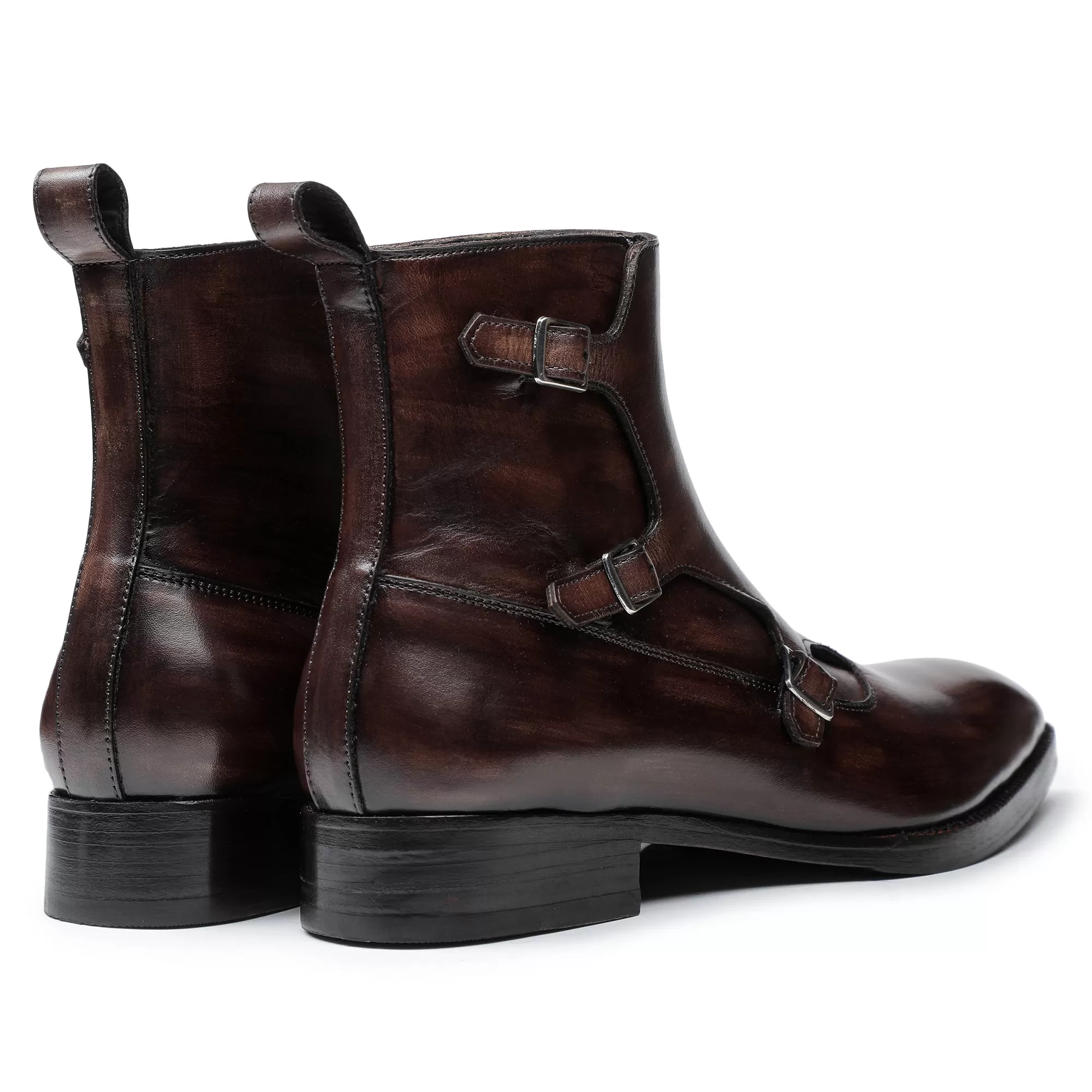 Triple Monk Strap Boots - Dark Brown