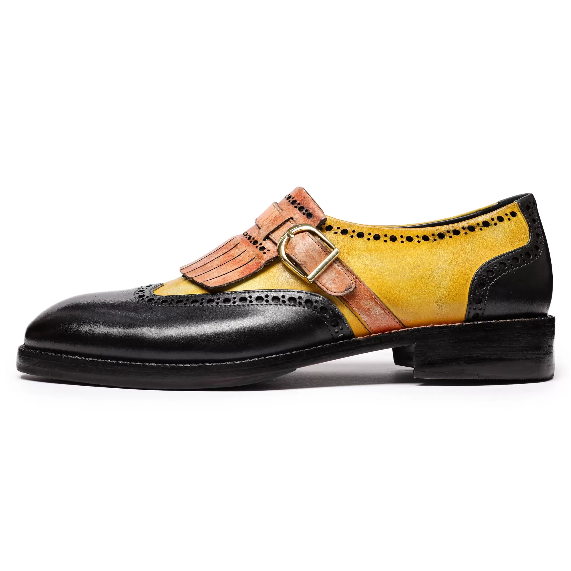 Wingtip Brogue Kiltie Monk Strap- Tan & Black