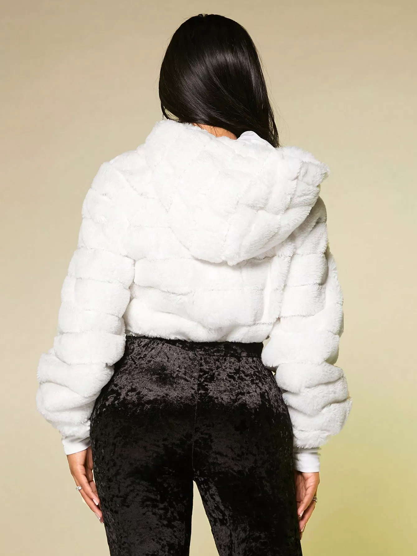 Zip Up Hooded Crop Fuzzy Coat